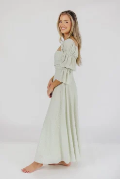 Fashion Worth Collective Corrine Tiered Sleeve Maxi Dress with Pockets in Mint - Bump Friendly