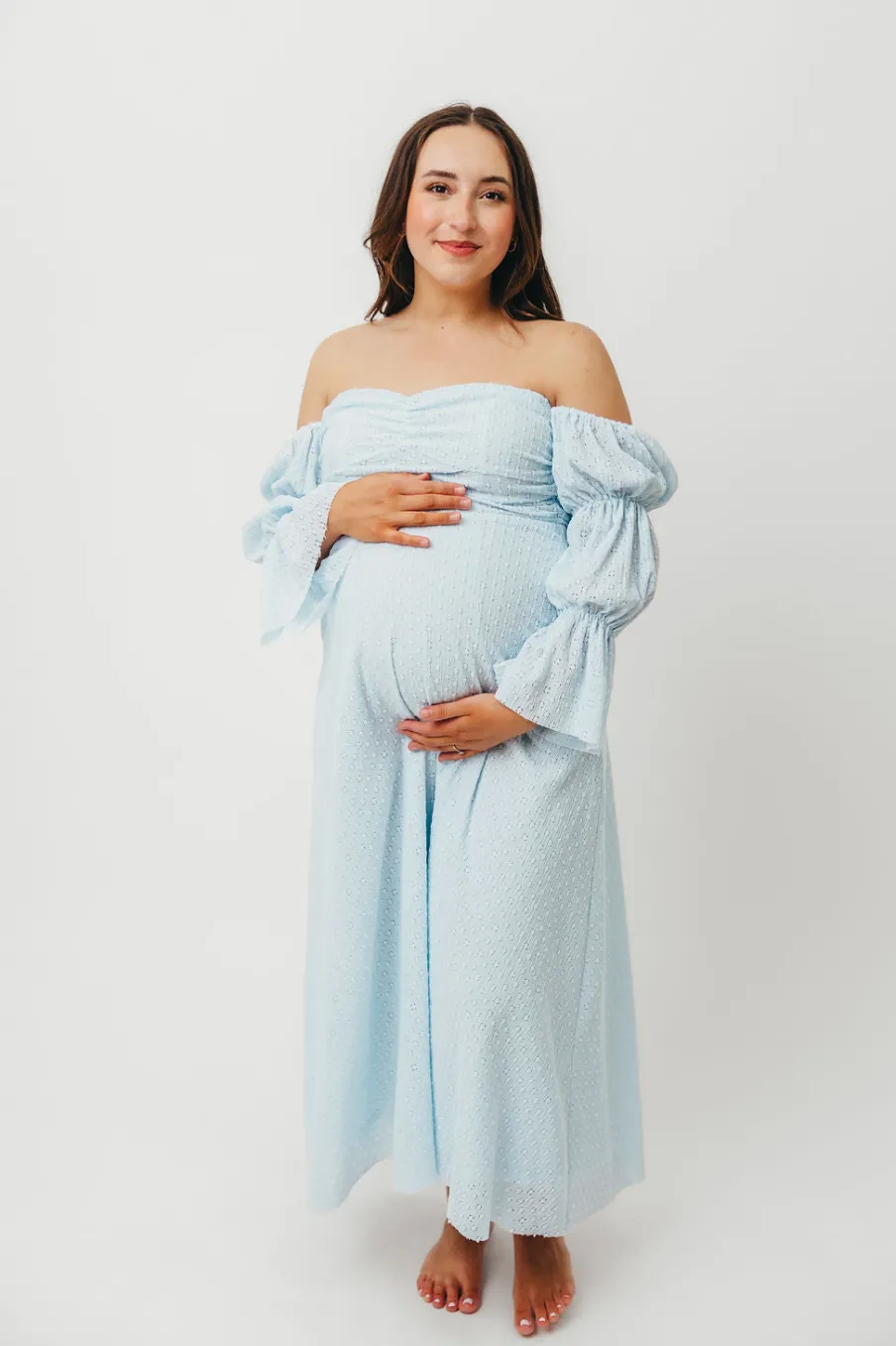 New Worth Collective Corrine Tiered Sleeve Maxi Dress with Pockets in Baby Blue - Bump Frie
