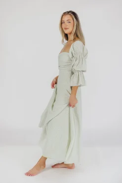 Fashion Worth Collective Corrine Tiered Sleeve Maxi Dress with Pockets in Mint - Bump Friendly