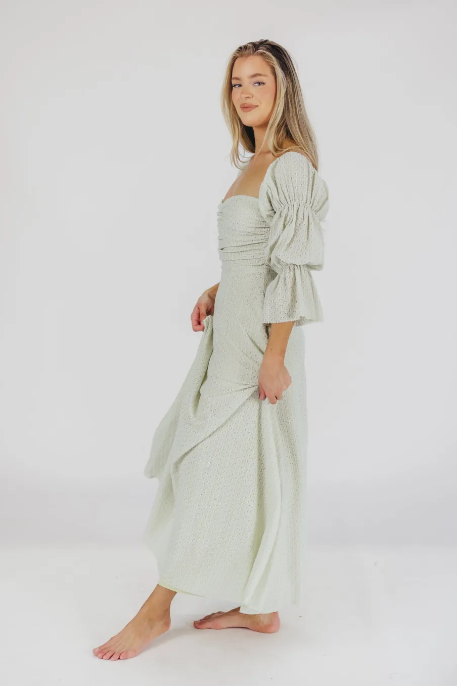 Fashion Worth Collective Corrine Tiered Sleeve Maxi Dress with Pockets in Mint - Bump Friendly