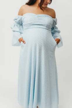 New Worth Collective Corrine Tiered Sleeve Maxi Dress with Pockets in Baby Blue - Bump Frie