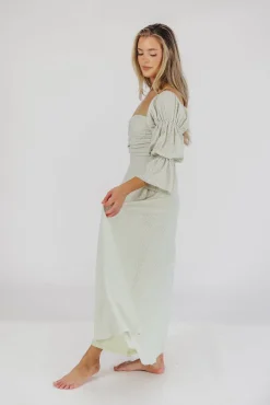 Fashion Worth Collective Corrine Tiered Sleeve Maxi Dress with Pockets in Mint - Bump Friendly