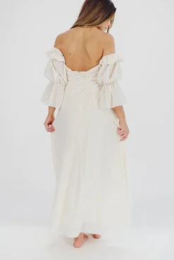 Outlet Worth Collective Corrine Tiered Sleeve Maxi Dress with Pockets in Ivory Cream - Bump Fr