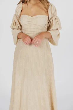 Hot Worth Collective Corrine Tiered Sleeve Maxi Dress with Pockets in Beige - Bump Friendly