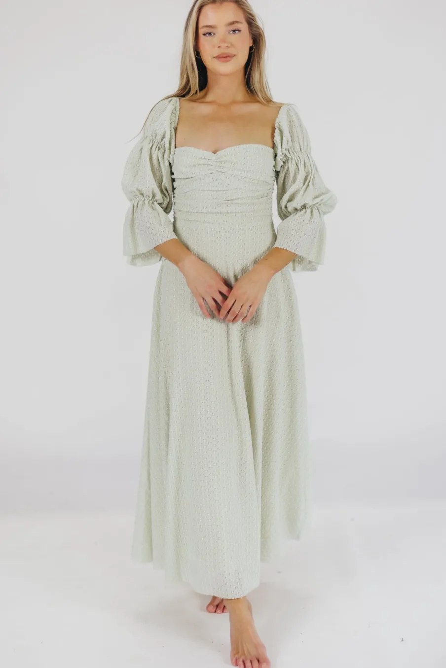 Fashion Worth Collective Corrine Tiered Sleeve Maxi Dress with Pockets in Mint - Bump Friendly