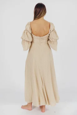 Hot Worth Collective Corrine Tiered Sleeve Maxi Dress with Pockets in Beige - Bump Friendly