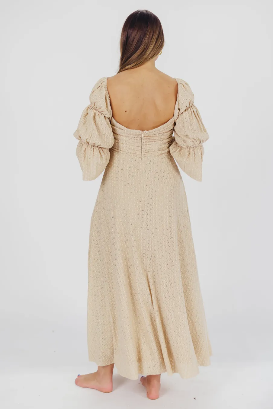 Hot Worth Collective Corrine Tiered Sleeve Maxi Dress with Pockets in Beige - Bump Friendly
