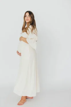 Outlet Worth Collective Corrine Tiered Sleeve Maxi Dress with Pockets in Ivory Cream - Bump Fr
