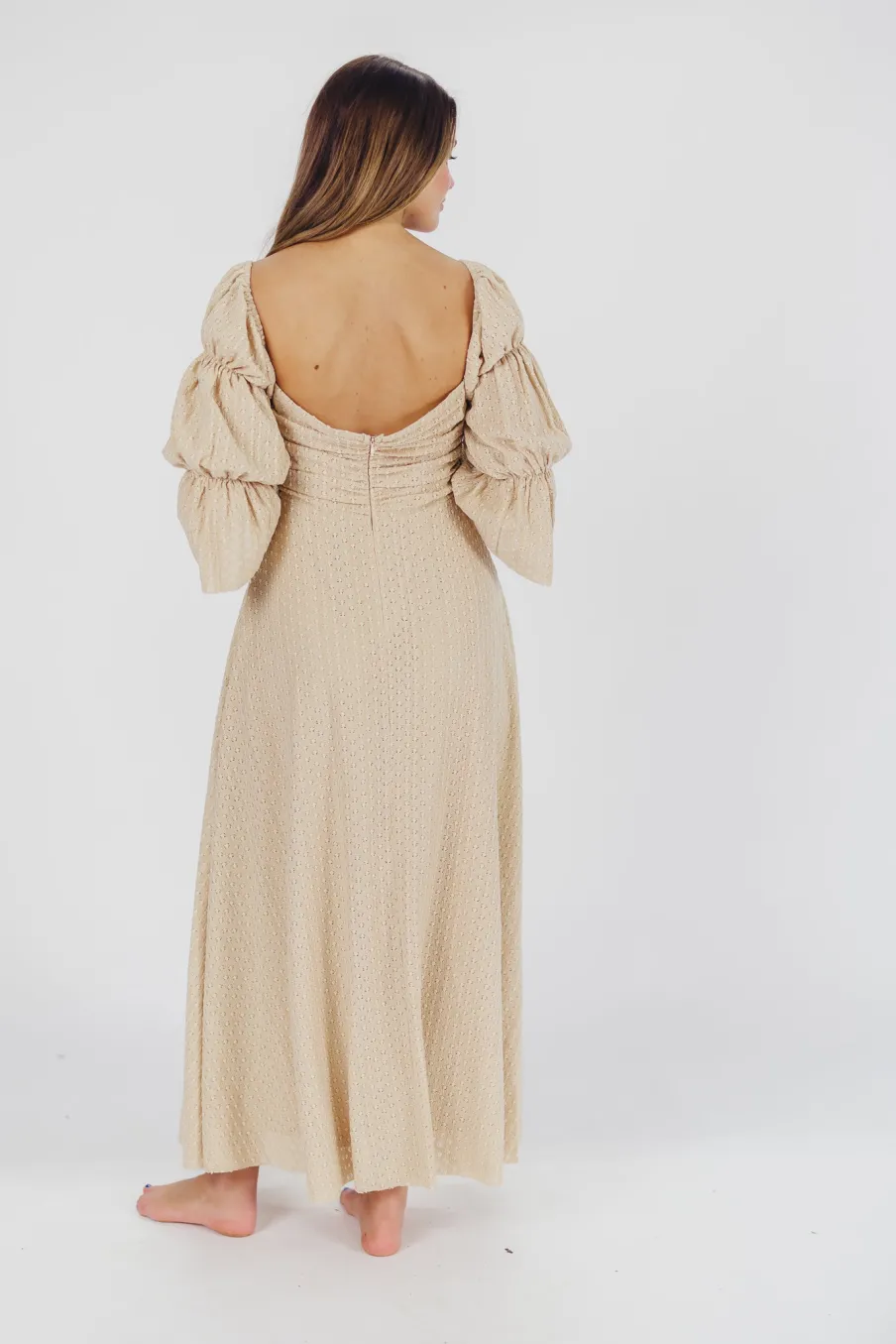 Hot Worth Collective Corrine Tiered Sleeve Maxi Dress with Pockets in Beige - Bump Friendly
