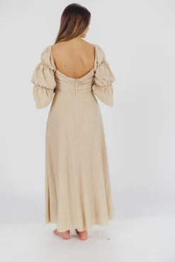 Hot Worth Collective Corrine Tiered Sleeve Maxi Dress with Pockets in Beige - Bump Friendly