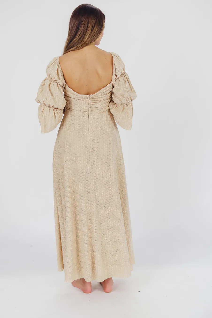 Hot Worth Collective Corrine Tiered Sleeve Maxi Dress with Pockets in Beige - Bump Friendly