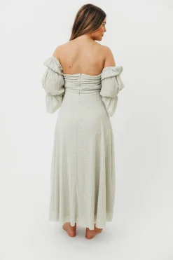 Fashion Worth Collective Corrine Tiered Sleeve Maxi Dress with Pockets in Mint - Bump Friendly