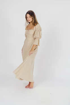 Hot Worth Collective Corrine Tiered Sleeve Maxi Dress with Pockets in Beige - Bump Friendly