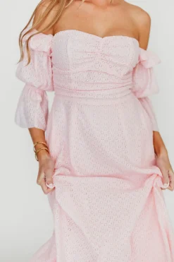 New Worth Collective Corrine Tiered Sleeve Maxi Dress with Pockets in Baby Pink - Bump Frie