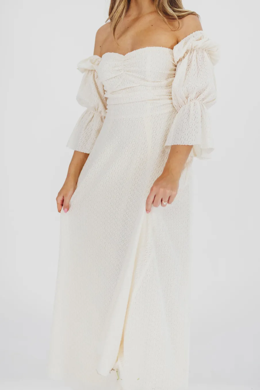 Outlet Worth Collective Corrine Tiered Sleeve Maxi Dress with Pockets in Ivory Cream - Bump Fr