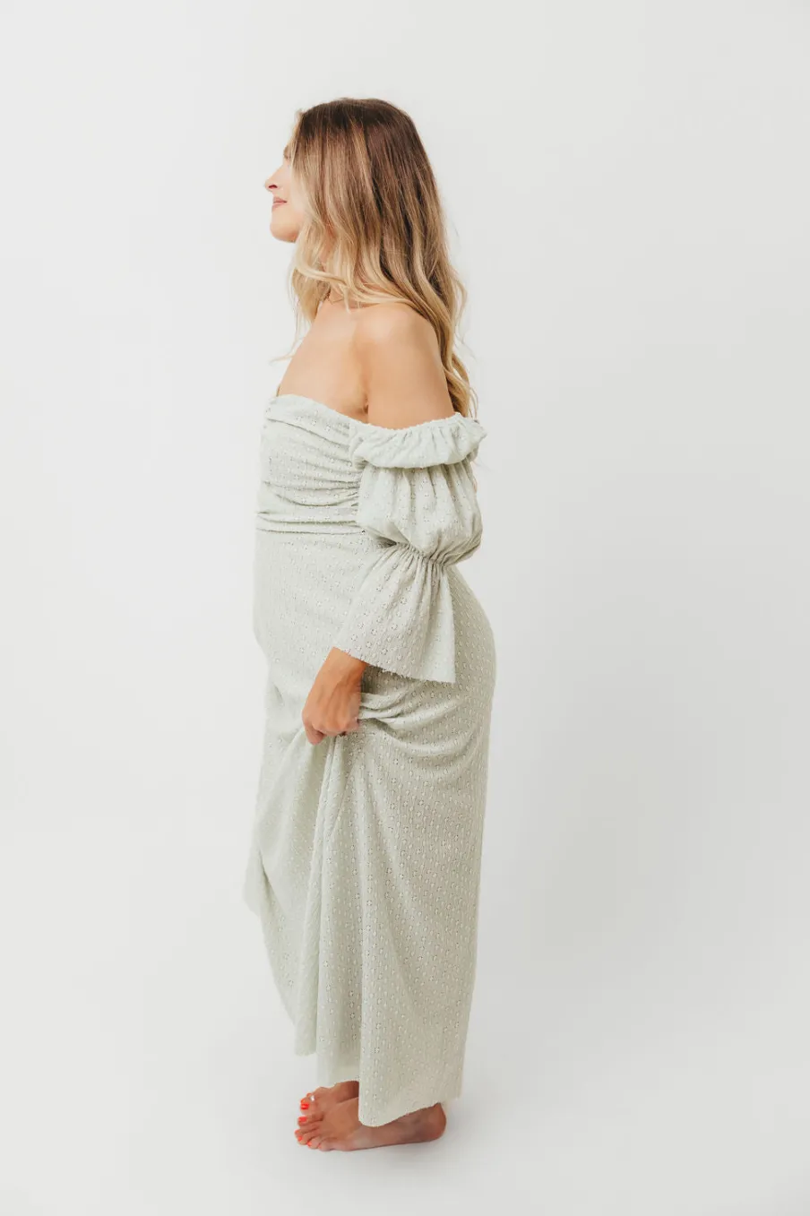 Fashion Worth Collective Corrine Tiered Sleeve Maxi Dress with Pockets in Mint - Bump Friendly
