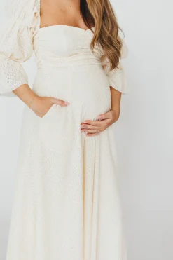 Outlet Worth Collective Corrine Tiered Sleeve Maxi Dress with Pockets in Ivory Cream - Bump Fr