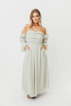 Fashion Worth Collective Corrine Tiered Sleeve Maxi Dress with Pockets in Mint - Bump Friendly
