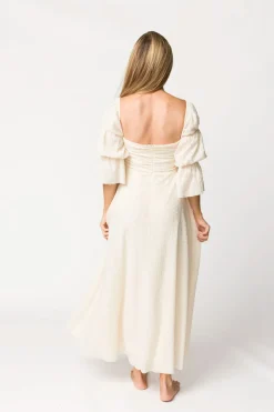 Outlet Worth Collective Corrine Tiered Sleeve Maxi Dress with Pockets in Ivory Cream - Bump Fr