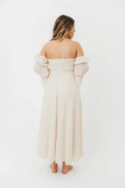 Outlet Worth Collective Corrine Tiered Sleeve Maxi Dress with Pockets in Ivory Cream - Bump Fr