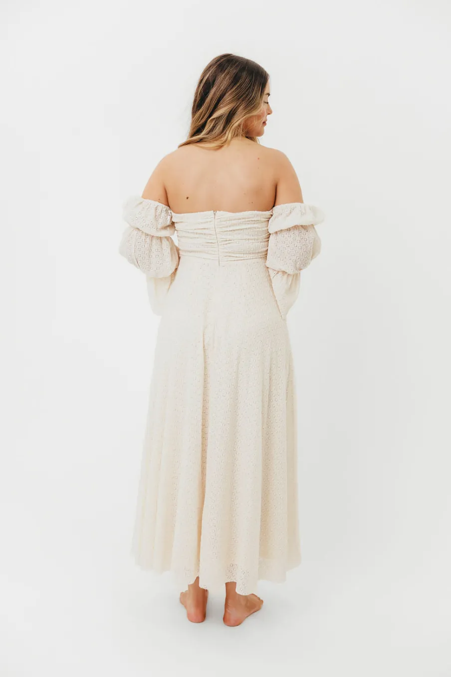 Outlet Worth Collective Corrine Tiered Sleeve Maxi Dress with Pockets in Ivory Cream - Bump Fr