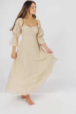 Hot Worth Collective Corrine Tiered Sleeve Maxi Dress with Pockets in Beige - Bump Friendly