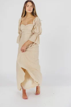 Hot Worth Collective Corrine Tiered Sleeve Maxi Dress with Pockets in Beige - Bump Friendly