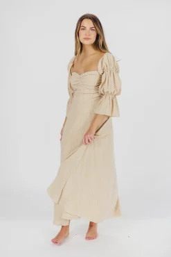 Hot Worth Collective Corrine Tiered Sleeve Maxi Dress with Pockets in Beige - Bump Friendly
