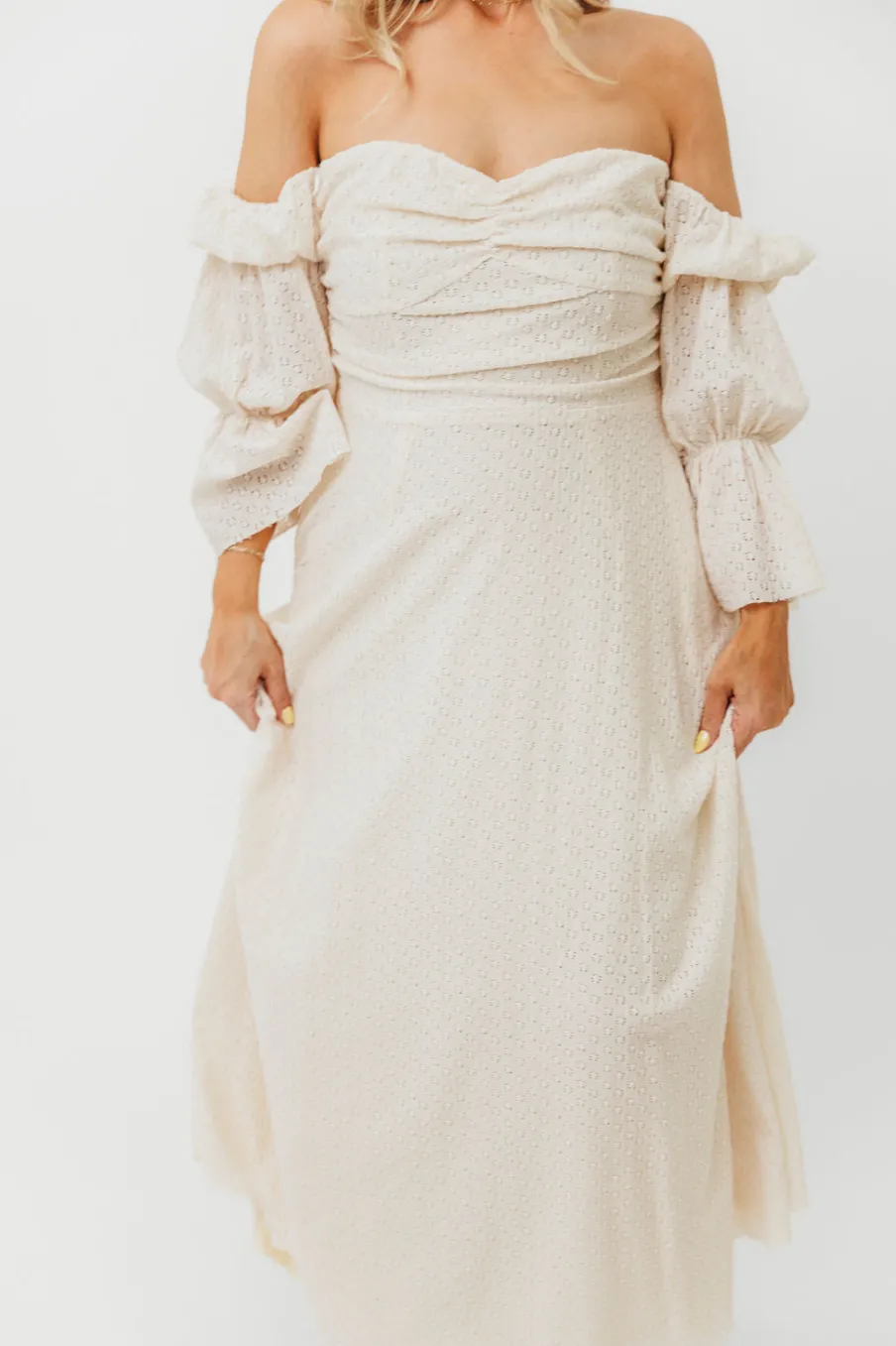 Outlet Worth Collective Corrine Tiered Sleeve Maxi Dress with Pockets in Ivory Cream - Bump Fr