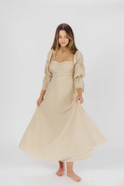 Hot Worth Collective Corrine Tiered Sleeve Maxi Dress with Pockets in Beige - Bump Friendly