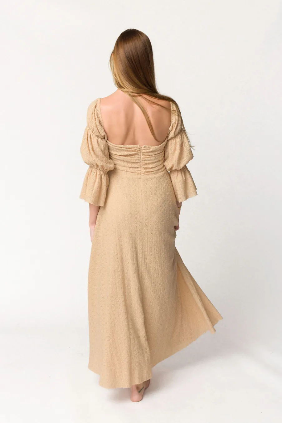 Hot Worth Collective Corrine Tiered Sleeve Maxi Dress with Pockets in Beige - Bump Friendly