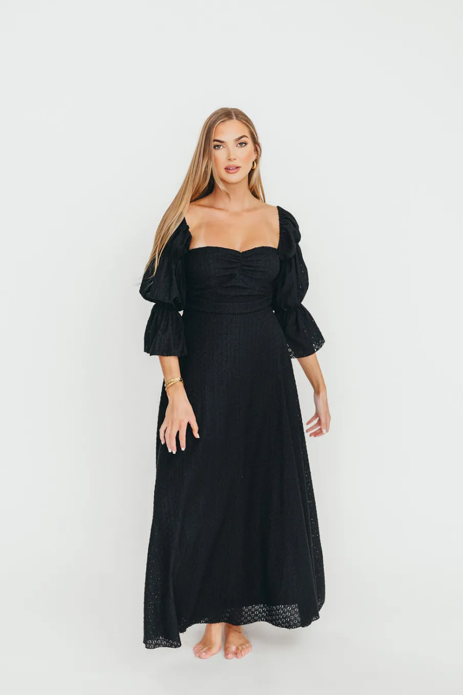 Sale Worth Collective Corrine Tiered Sleeve Maxi Dress with Pockets in Black - Bump Friendly
