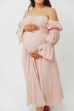 Best Worth Collective Corrine Tiered Sleeve Maxi Dress with Pockets in Ballerina Pink - Bump