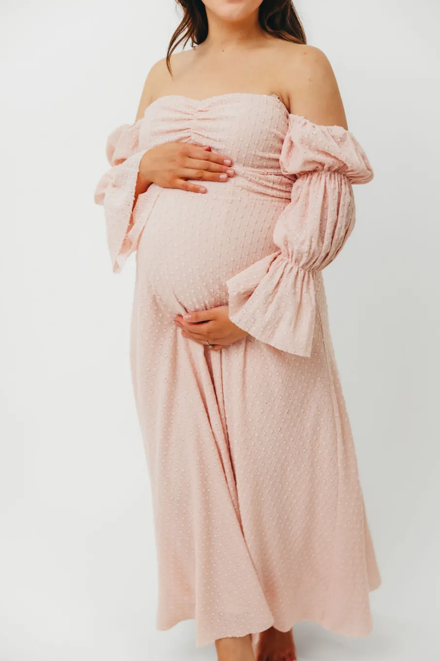 Best Worth Collective Corrine Tiered Sleeve Maxi Dress with Pockets in Ballerina Pink - Bump