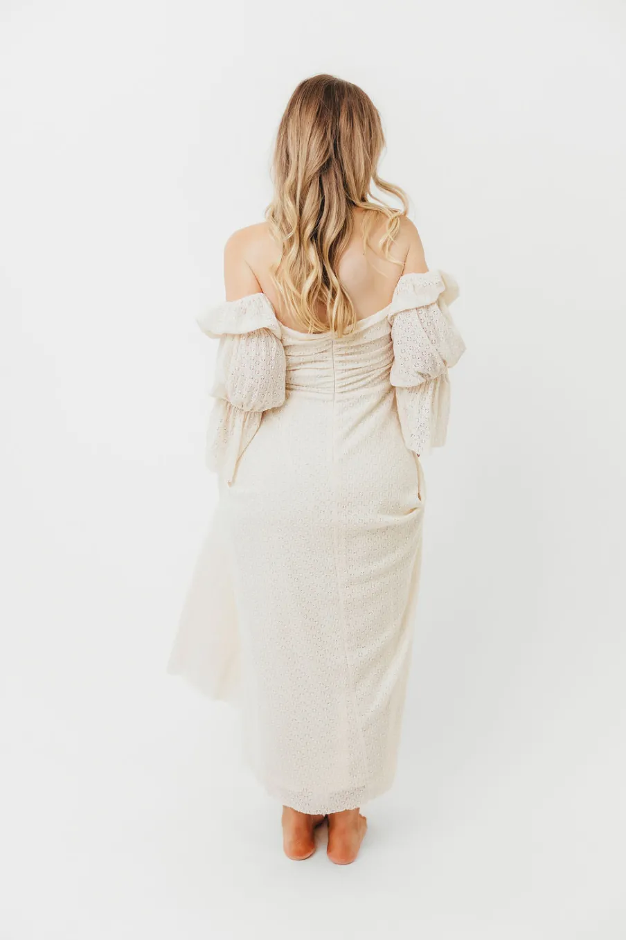 Outlet Worth Collective Corrine Tiered Sleeve Maxi Dress with Pockets in Ivory Cream - Bump Fr