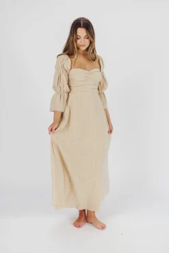 Hot Worth Collective Corrine Tiered Sleeve Maxi Dress with Pockets in Beige - Bump Friendly