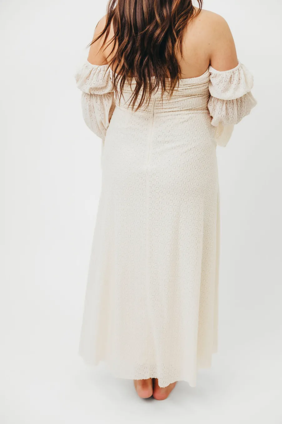 Outlet Worth Collective Corrine Tiered Sleeve Maxi Dress with Pockets in Ivory Cream - Bump Fr