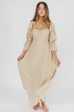 Hot Worth Collective Corrine Tiered Sleeve Maxi Dress with Pockets in Beige - Bump Friendly