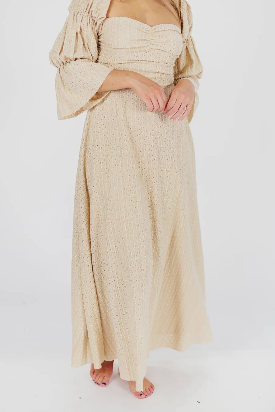 Hot Worth Collective Corrine Tiered Sleeve Maxi Dress with Pockets in Beige - Bump Friendly