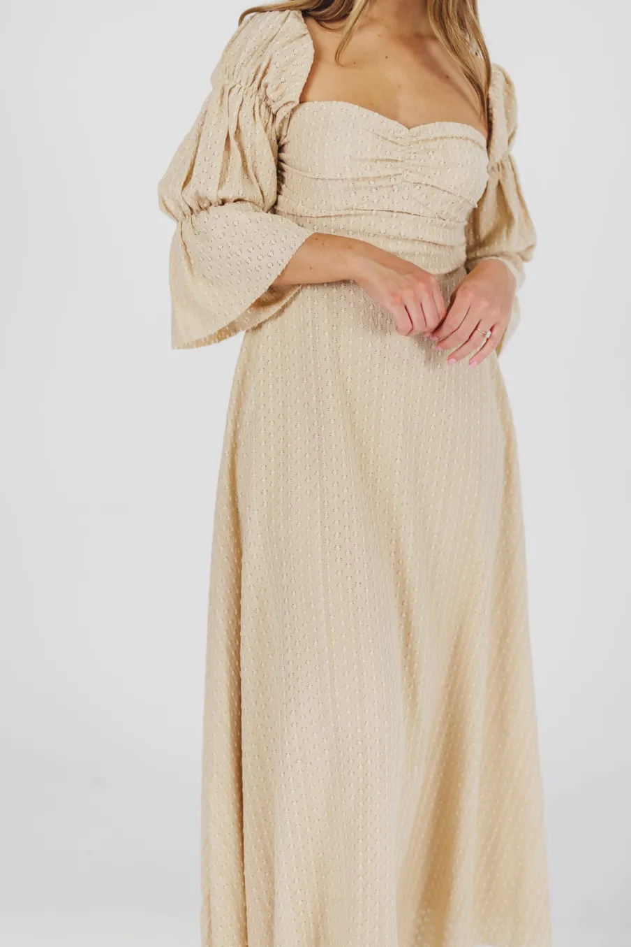 Hot Worth Collective Corrine Tiered Sleeve Maxi Dress with Pockets in Beige - Bump Friendly