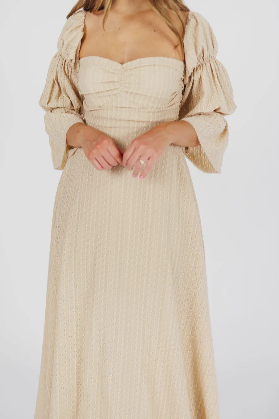 Hot Worth Collective Corrine Tiered Sleeve Maxi Dress with Pockets in Beige - Bump Friendly