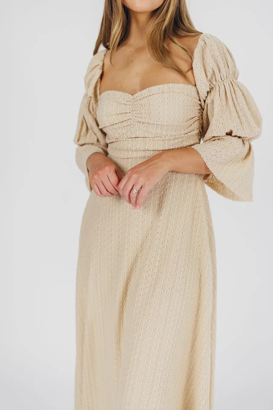 Hot Worth Collective Corrine Tiered Sleeve Maxi Dress with Pockets in Beige - Bump Friendly