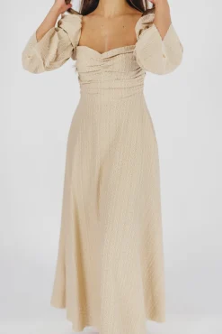 Hot Worth Collective Corrine Tiered Sleeve Maxi Dress with Pockets in Beige - Bump Friendly