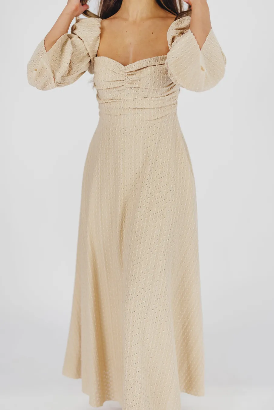 Hot Worth Collective Corrine Tiered Sleeve Maxi Dress with Pockets in Beige - Bump Friendly
