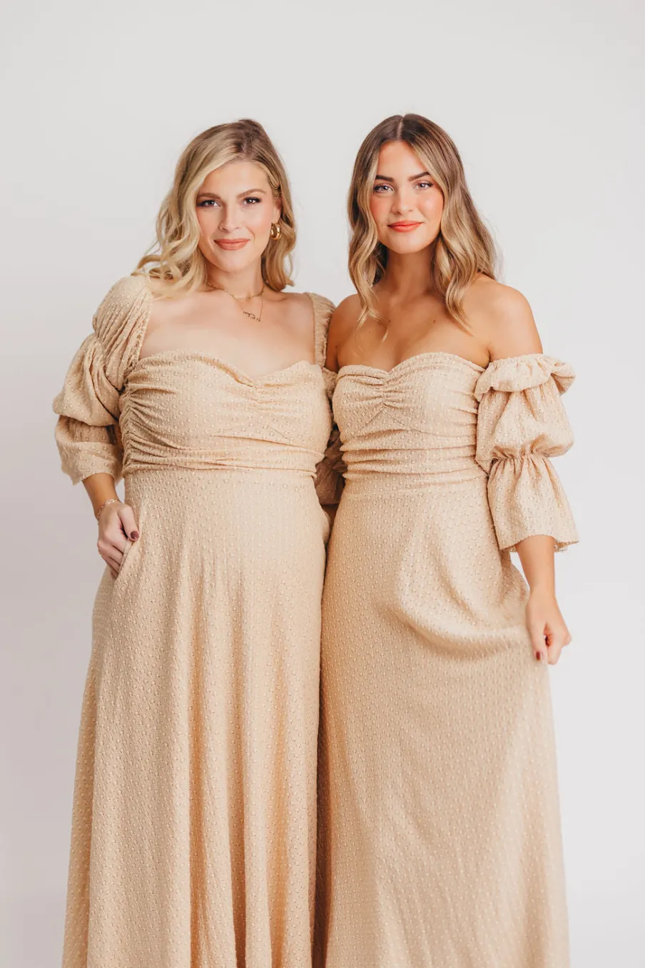 Hot Worth Collective Corrine Tiered Sleeve Maxi Dress with Pockets in Beige - Bump Friendly
