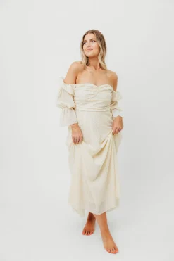 Outlet Worth Collective Corrine Tiered Sleeve Maxi Dress with Pockets in Butter Yellow - Bump
