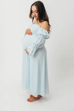 New Worth Collective Corrine Tiered Sleeve Maxi Dress with Pockets in Baby Blue - Bump Frie