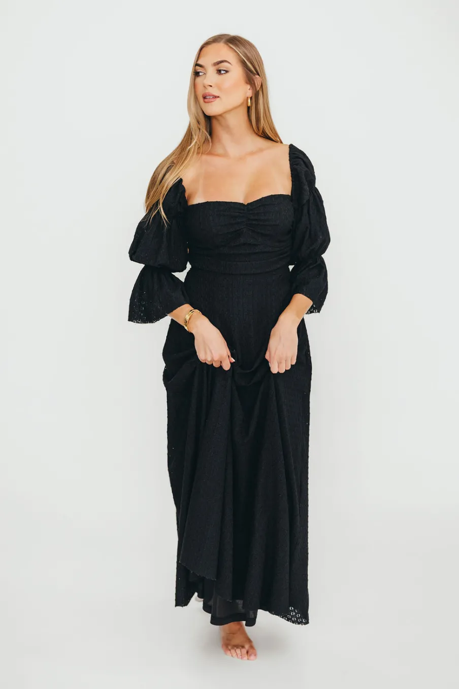 Sale Worth Collective Corrine Tiered Sleeve Maxi Dress with Pockets in Black - Bump Friendly