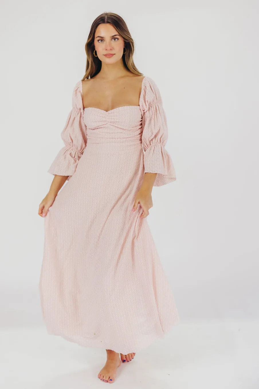 Best Worth Collective Corrine Tiered Sleeve Maxi Dress with Pockets in Ballerina Pink - Bump