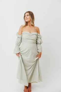 Fashion Worth Collective Corrine Tiered Sleeve Maxi Dress with Pockets in Mint - Bump Friendly